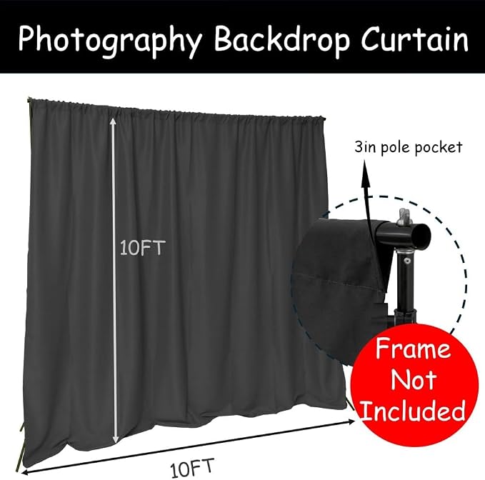 King Mills 10x10 ft Black Backdrop Curtain for Photography, Also Serving as Background for Golf Simulators for Home, Streaming Backdrop, Podcast Background, Zoom Backdrop.