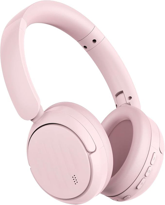 Bluetooth Headphones with Active Noise Cancelling (ANC), Wireless Over Ear Bluetooth Headsets with 35H Playtime, HiFi Stereo Foldable Headphones with Foam Ear Cups for Sports, Travel, Pink