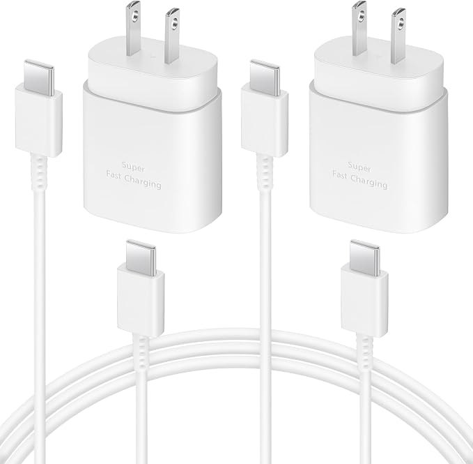 AISNI USB C Charger, 2 Pack 25W Type C Charger Fast Charging with USBC Chargers Cable 6 FT Android Phone Charge for Galaxy S25/ /S24/S23+/S22/S21/S20/Phone 17 16 15 Pro Max 16 15 Plus-White