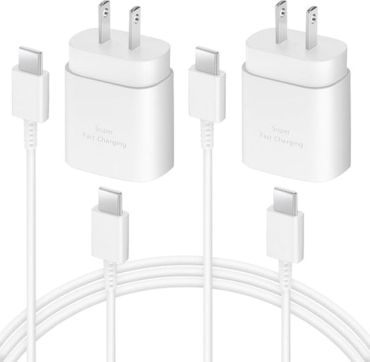 AISNI USB C Charger, 2 Pack 25W Type C Charger Fast Charging with USBC Chargers Cable 6 FT Android Phone Charge for Galaxy S25/ /S24/S23+/S22/S21/S20/Phone 17 16 15 Pro Max 16 15 Plus-White