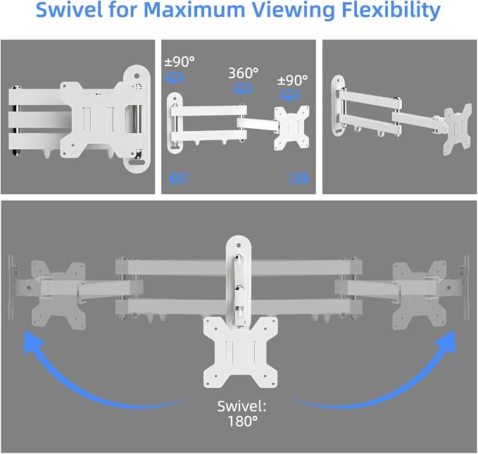 Suptek Full Motion TV Wall Mount Bracket for Most 13-30 inch TVs and Monitors, Flat and Curved TVs up to 28.66lbs, Tilt Swivel and 16.5 inch Extension, Max VESA 100x100mm, White, MA2776W