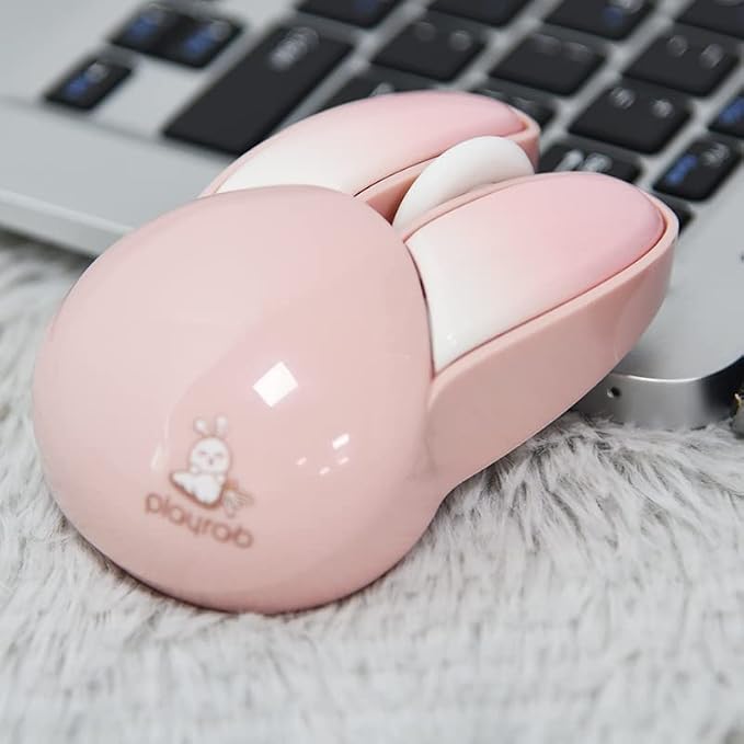 Lomiluskr Cute Bunny Wireless Mouse, Lightweight Soundless Mice, 2.4G Wireless Mice, Candy Colors, Kawaii Rabbit Mouse for Girls and Kids (Pink Bunny)