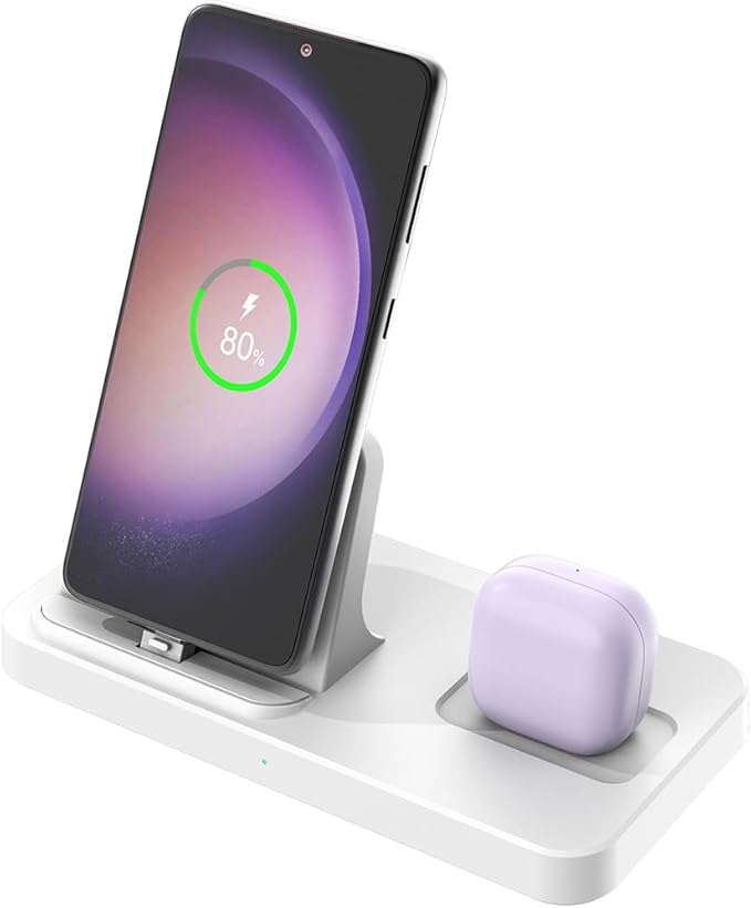 2 in 1 Charging Station for Multiple Devices, Charger Dock for iPhone 17/16/15 Series with Type-C Interface and Samsung Galaxy S25 Ultra/S25/S24/Note20/A55/A35/Z Fold/Z Flip and Earbuds