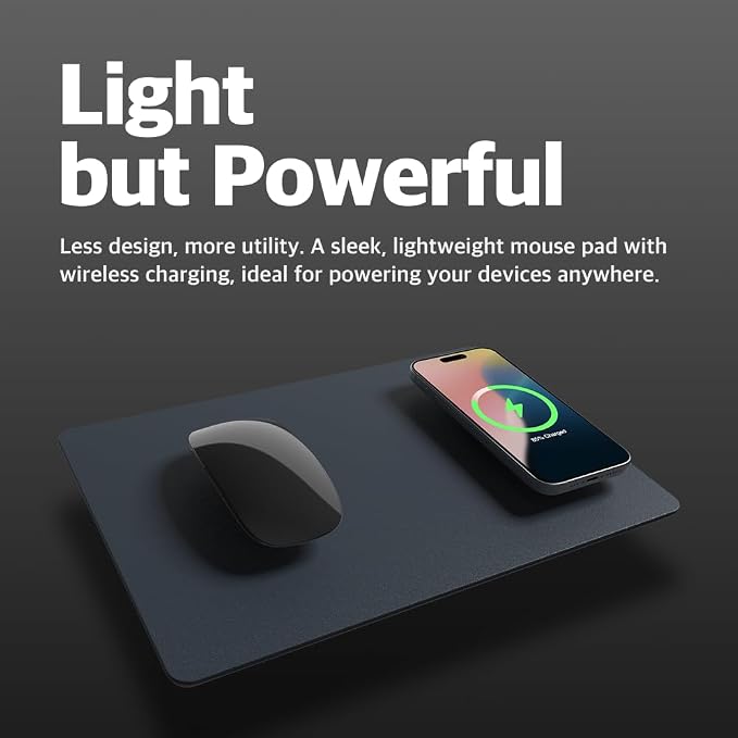 POUT H3 - Portable Qi Wireless Charging Mouse Pad Mat for Laptops Charges w/iPhone, Airpod, Samsung Galaxy (Midnight Blue)