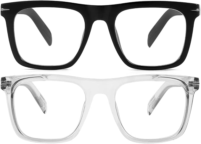 Trendy Square Blue Light Blocking Glasses for Men Women, Fashion Frame Non-prescription Computer Glasses (Black+Transparent Grey)