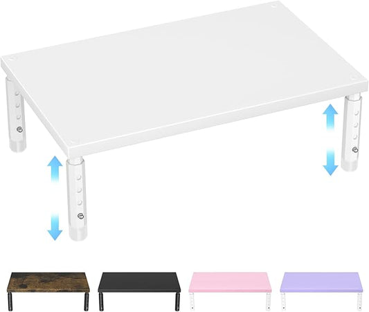 ECOLOVI Wood Computer Monitor Stand Riser for Desk, 4-Height Adjustable Desktop PC Printer Laptop Stand Shelf, Desk Organizer Workspace Accessories for Home Office Supplies, White