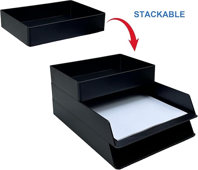 Amazon Basics Rectangular Plastic Desk Organizer with Storage Trays, Accessory Tray for Office Supplies and Pen Holder, 9.4 x 6.7 x 2 inch, Black