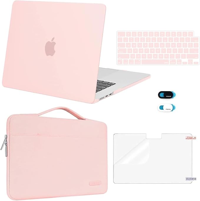 MOSISO Compatible with MacBook Air 15 inch Case M5 2026 M4 2025 M3 M2 2024 2023 A3448 A3241 A3114 A2941,Protective Hard Shell&Carrying Sleeve Bag&Keyboard Cover&Webcam Cover&ScreenFilm, Chalk Pink