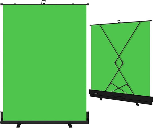LIHONG 59.8 x 78.7in Green Screen Collapsible Chroma Key Backdrop,Portable Retractable Photo Background with Stand for Video, Live Game,Streaming,Wrinkle Resistant Fabric,Pull-up&Down Style
