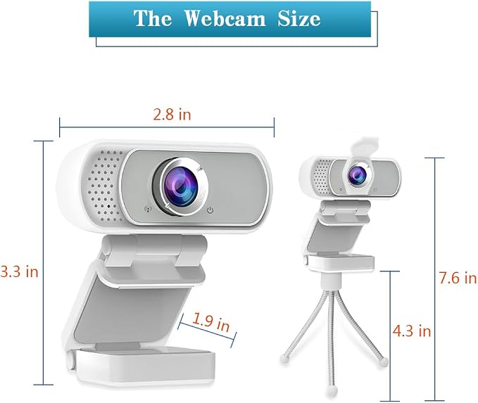 Webcam for PC, HD 1080P Webcam with Microphone, 110° Wide Angle USB Plug & Play - Noise Canceling for Video Calls, Streaming, Gaming - Built-in Privacy Shutter & Tripod