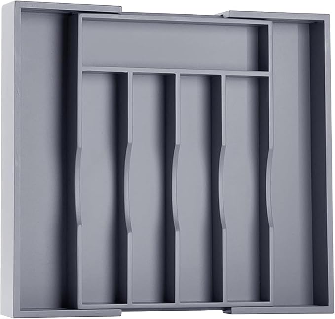 Kitchen Silverware Drawer Organizer and Storage Bamboo Wood Cooking Utensil Holder Cutlery Knife Jewelry Spice Rack Spoon Fork Multi Cabinet Organization Bathroom Counter Expandable Adjustable Tray