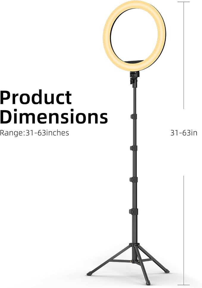 TODI 12" Ring Light with 63" extendable Tripod Stand, Selfie RingLight with Phone Holder and Selfie Remote, 2-in-1 Dimmable LED Ring Light for Makeup, Live Stream, Photography