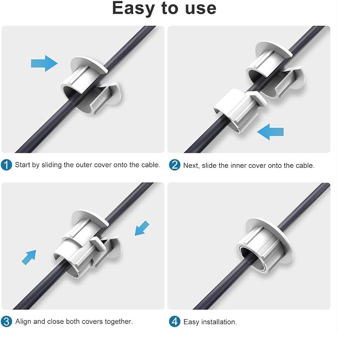 Furniture Wall Hole Bushing Cable Grommet for Starlink Ethernet Cable,Covering 3/4 inch Desk Holes,Universal Cable Management Wire Organizer Pass Through Holes Cover Kits (White - 8 Pack)