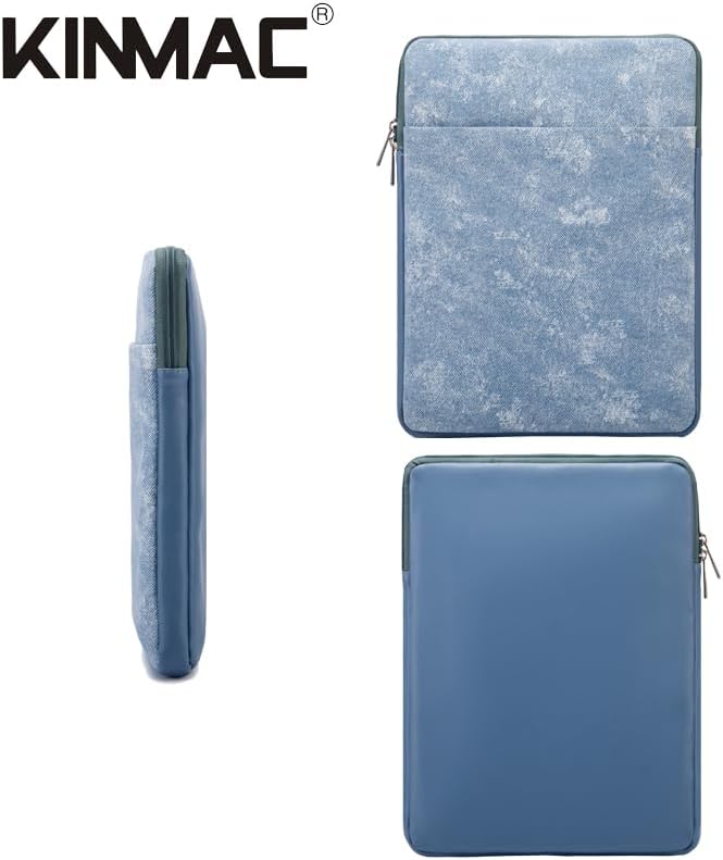 Kinmac 360° Protective Vertical Laptop Sleeve Case Cover Bag (Blue Denim PU, 12.5 inch-13.3 inch)