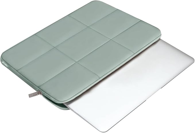 MOSISO Laptop Case 13.3 inch, 13-13.3 inch Puffy Laptop Sleeve Compatible with MacBook Air 13 13.6/Pro 13/Pro 14, HP Dell ASUS Lenovo, Rectangle Quilted Puffer Computer Bag for Women, Antique Green