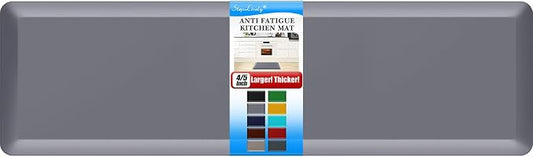 4/5 Inch Thick Kitchen Mat - Cushioned Anti Fatigue Mats for Kitchen Floor - Easy to Clean, Waterproof, Non-Slip Kitchen Rug for Sink, Office, Kitchen (17''x60'' Grey)