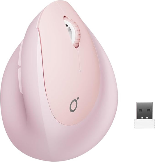 EWEADN Q7 Ergonomic Mouse, Dual-Mode 2.4G/BT 5.4 Wireless Vertical Mouse, 5-Level Adjustable DPI up to 4000, Wrist Strain Relief, Rechargeable Optical Quiet Computer Mouse for Laptop/PC/Mac-Pink