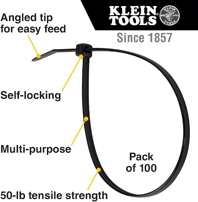 Klein Tools 80071 Industrial Cable Management Kit, 50-Pound Tensile Strength Zip Ties, Hook and Loop Cinch Straps, 3-Piece Multi-Size Pack