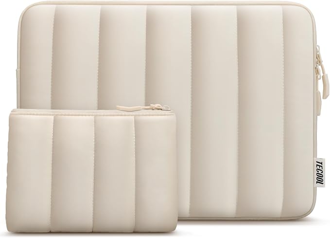 TECOOL Puffy Laptop Case 14 inch, Laptop Sleeve 14 inch for 14" Lenovo Thinkpad Ideapad HP EliteBook Pavilion Dell Chromebook,Protective Waterproof Sleeve MacBook Air 15 M5-M1 2026 2025,Beige