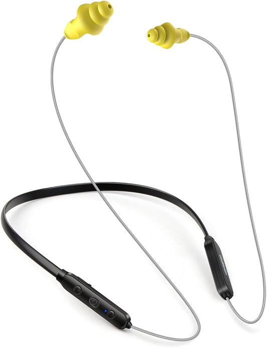 Noise Reduction Wireless Neckband Headphones with Qualcomm aptX HD, 27dB NRR, CVC Noise Cancelling Mic & Controls, 20H Playtime for Work Safety OSHA Compliant - Gray Wire Yellow Earbuds