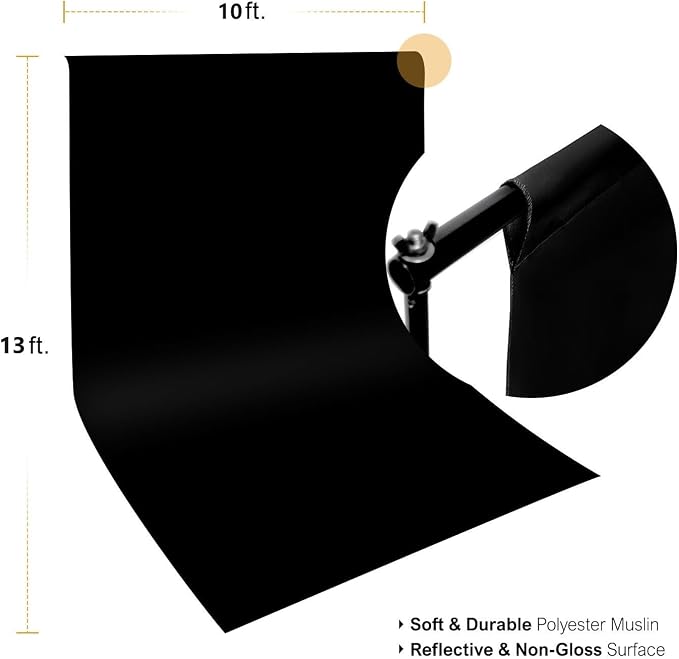 Black Backdrop 10 X 13 Ft, Solid Black Photo Backdrop, High Density Polyester Fabric Pure Black Backdrop Curtain Screen, Collapsible Seamless for Photoshoot Portraits Party Video Studio
