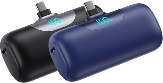 [2-Pack]Mini Portable Charger for iPhone 17/16,5500mAh LCD Display USB C Power Bank,Fast Phone Charging Travel Pocket Size Battery Pack for iPhone 17/17 Pro Max/Air/16/15 Series,Android(Black+Navy)