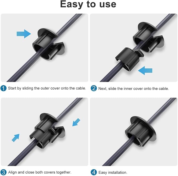Furniture Wall Hole Bushing Cable Grommet for Starlink Ethernet Cable,Covering 3/4 inch Desk Holes,Universal Cable Management Wire Organizer Pass Through Holes Cover Kits (Black - 10 Pack)