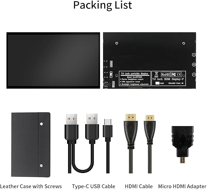 CUQI 7 Inch Mini Monitor, IPS 1024 × 600 HDMI Portable Monitor with Leather Stand for Raspberry Pi 5/4, Laptop, PC, Switch, Xbox, PS4