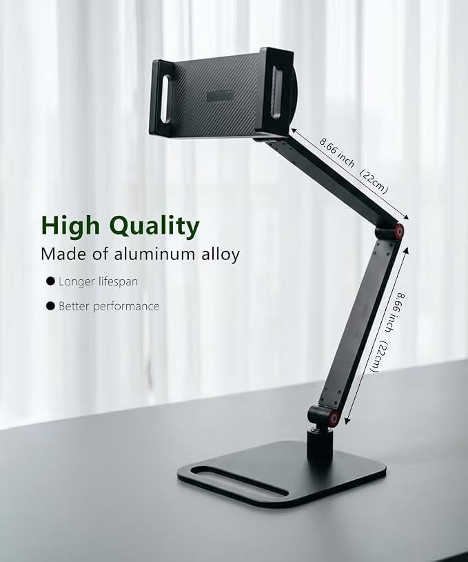 Portable Monitor Stand for Desk, Extra Tall Adjustable Tablet Holder (Max 40cm-17 Height), Aluminum 360° Swivel Arm Mount for 6-17" Screens, Fits 12.9 inch iPad Pro/16 inch Portable Displays