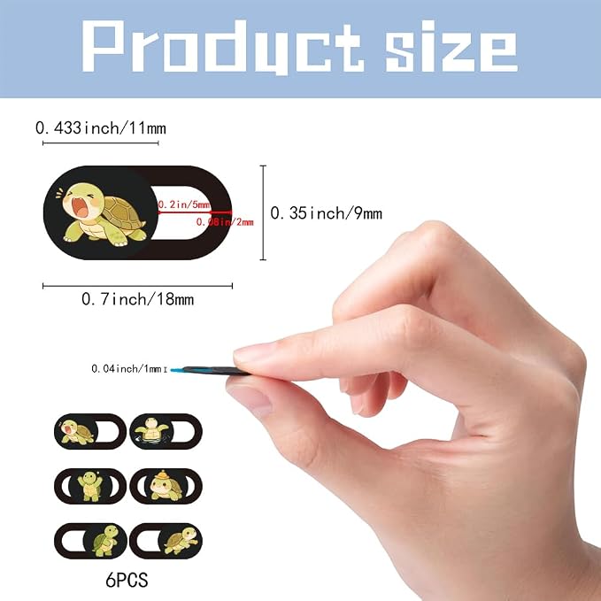 6Pcs 6 Styles Turtle Camera Cover Slide Cute Privacy Guard Accessories, 0.04 Inch Ultra Thin Webcam Cover Protector Blocker for Laptop Desktop Computer Tablet Notebook Mini PC Office Use