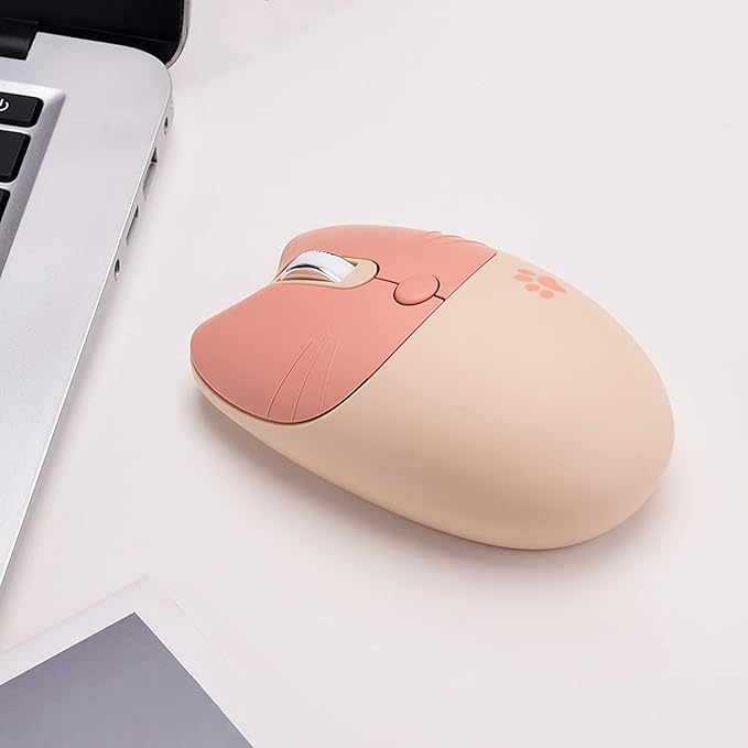 Lomiluskr Cute Cat Wireless Mouse, Lightweight Soundless Mice, 2.4G Wireless Mice, Candy Colors, Kawaii Mouse for Girls and Kids (Milk Tea)