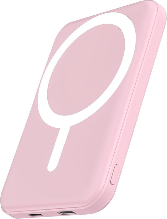 podoru for Magsafe Battery Pack, 5000mAh Magnetic Power Bank with Type-C Cable 20W PD Fast Charging Lighting Input Wireless Portable Charger for iPhone 17/16/15/14/13/12/ All Series-Pink