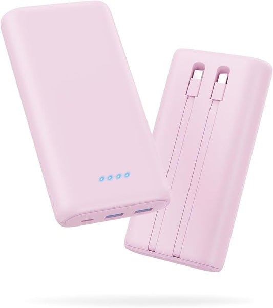 Portable Charger 40,800mAh Power Bank 25W Portable Battery Pack with 2 Built in Cables [2026 Upgraded], PD QC4.0 Fast Charging Portable Phone Charger Compatible with iPhone 17/16,Android Samsung-Pink