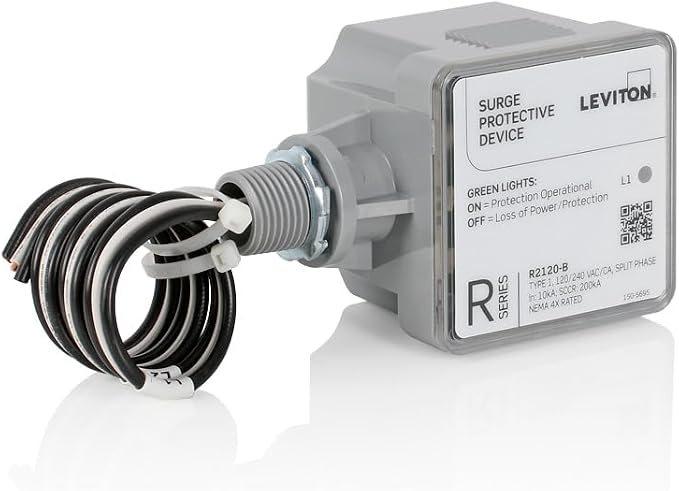 Leviton Type 1 Surge Protective Panel, Residential Home Surge Protection, 120/240 VAC, Split Phase, 36kA per Phase, R2120-B SPD
