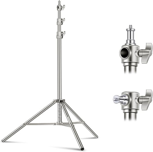 NEEWER 79"/2m Stainless Steel Light Stand, Spring Cushioned Heavy Duty Photography Tripod Stand with 1/4” to 3/8” Universal Screw Adapter for Strobe, LED Video Light, Ring Light, Monolight, Softbox