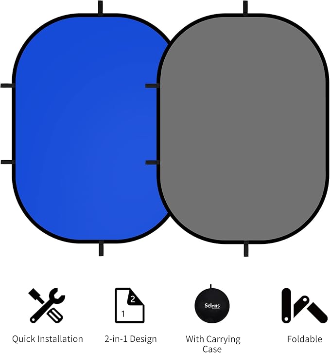 Selens Collapsible Backdrop 59x78.7inches Pop Up Blue Grey Background with Carrying Bag for YouTube Streaming Photo Studio Portrait Photography Background Double Sided Backdrop Pop Up Screen 2 in 1