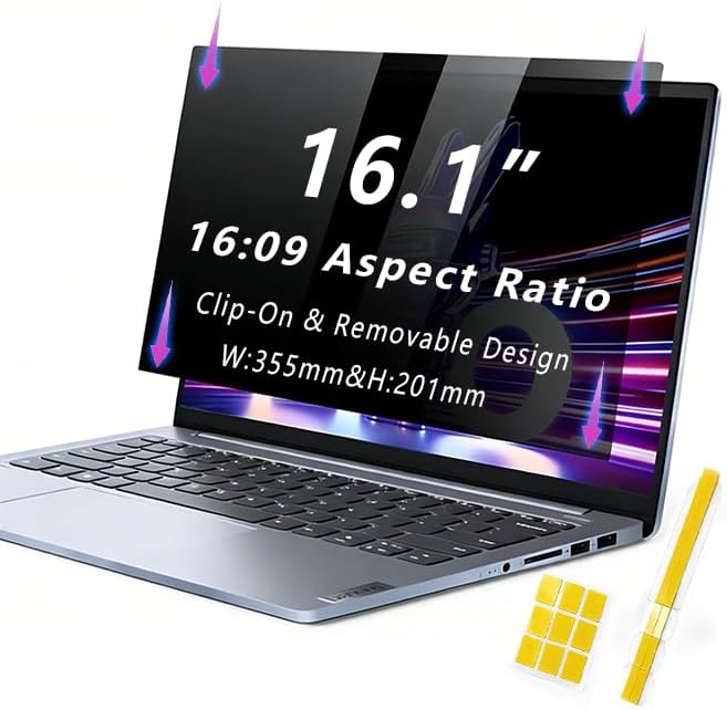 Laptop Privacy Screen 16.1 Inch 16:09 , Anti-Spy Privacy Filter with Anti-Glare Blue Light Protection, Removable Computer Monitor Shield for HP Lenovo Dell Acer Asus ThinkPad Envy XPS (16.1" (16:9, 14.0×7.9 in))