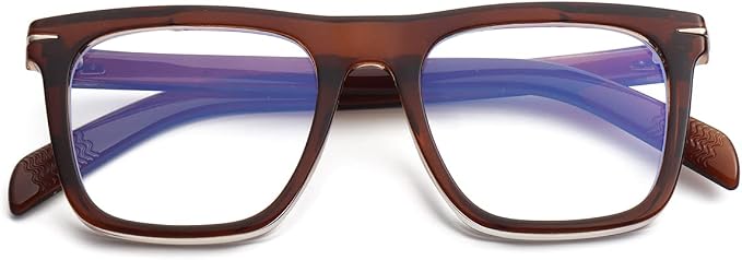 Trendy Square Blue Light Blocking Glasses for Men Women, Fashion Frame Non-prescription Computer Glasses (Brown)