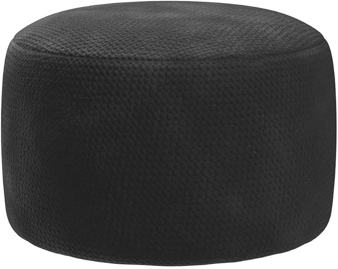 Asuprui Unstuffed Pouf Ottoman Round Poof Ottoman No Filler Soft Faux Fur Foot Stool 20x20x12 Inches Fuzzy Chair Floor Pouf Foot Rest with Storage for Living Room Bedroom Black