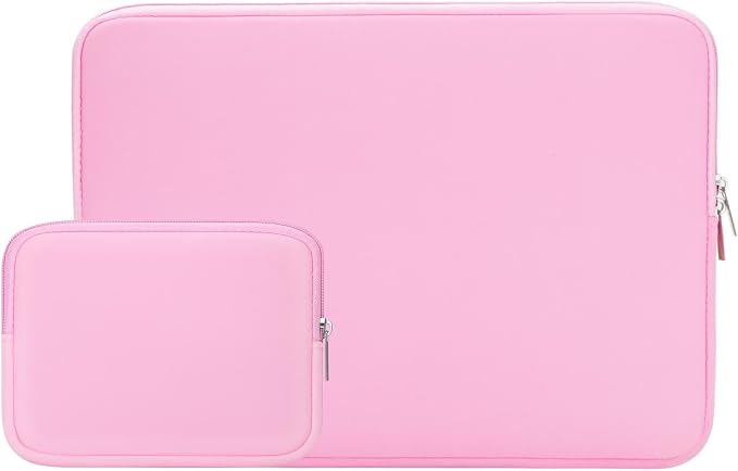 RAINYEAR Laptop Sleeve Case Compatible with 13.3 Inch Notebook Computer Tablet Chromebook 14" MacBook Pro/Max M1 M2 M3 M4 M5 Soft Carrying Bag Zipper Protective Cover with Accessories Pouch (Pink)