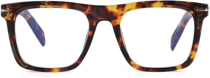 Trendy Square Blue Light Blocking Glasses for Men Women, Fashion Frame Non-prescription Computer Glasses (Tortoise)