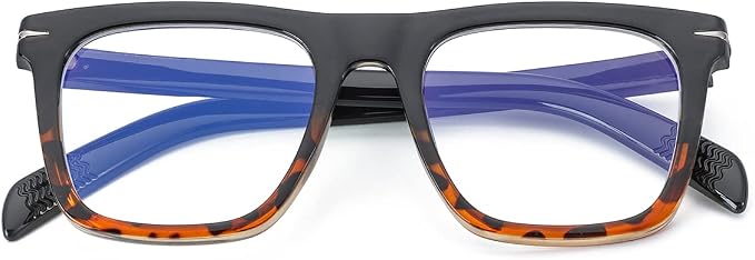 Trendy Square Blue Light Blocking Glasses for Men Women, Fashion Frame Non-prescription Computer Glasses (Black/Tortoise)
