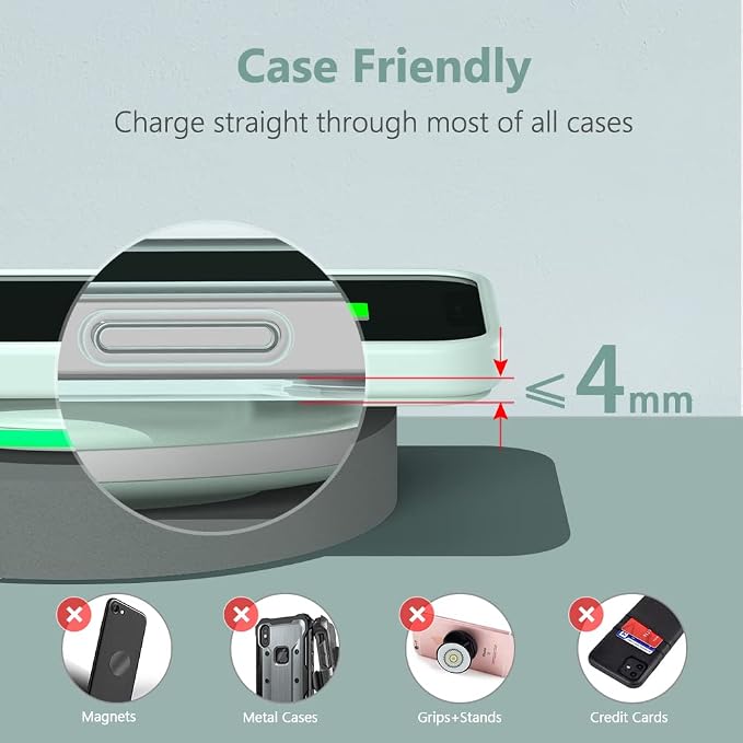 Yootech Wireless Charger,10W Max Wireless Charging Pad Compatible with iPhone 17/17 Pro/17 Pro Max/Air/16/15/14/13/SE 2022/12/11,Samsung Galaxy S25/S24/S23,for AirPods Pro 3(No AC Adapter)