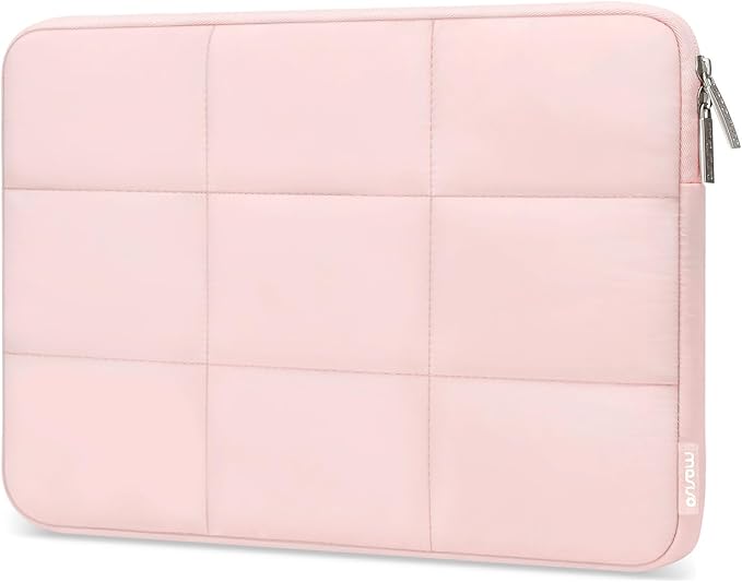 MOSISO Laptop Case 13.3 inch, 13-13.3 inch Puffy Laptop Sleeve Compatible with MacBook Air 13 13.6/Pro 13/Pro 14, HP Dell ASUS Lenovo, Rectangle Quilted Puffer Computer Bag for Women, Pink