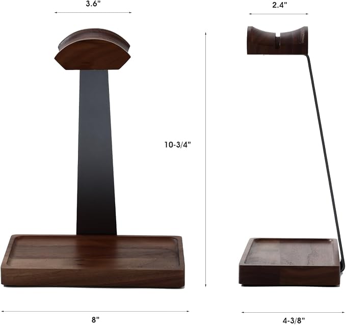Walnut Headphone Stand, Wood Headset Stand for Desk, Gaming Headphone Holder with Storage Base Compatible with Airpod max, Bose, Razer, Sennheiser, Jabra, JBL, AKG, Grey, Vintage Gift for Men