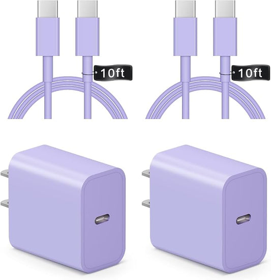 iPhone 17 16 15 Charger Fast Charging 10FT - 20W USB C Charger Block with 10FT Type C to C Cable Compatible with iPhone 17/17 Pro/17 Pro Max/Air/16/16e/15, iPad Pro, iPad Air (Purple)