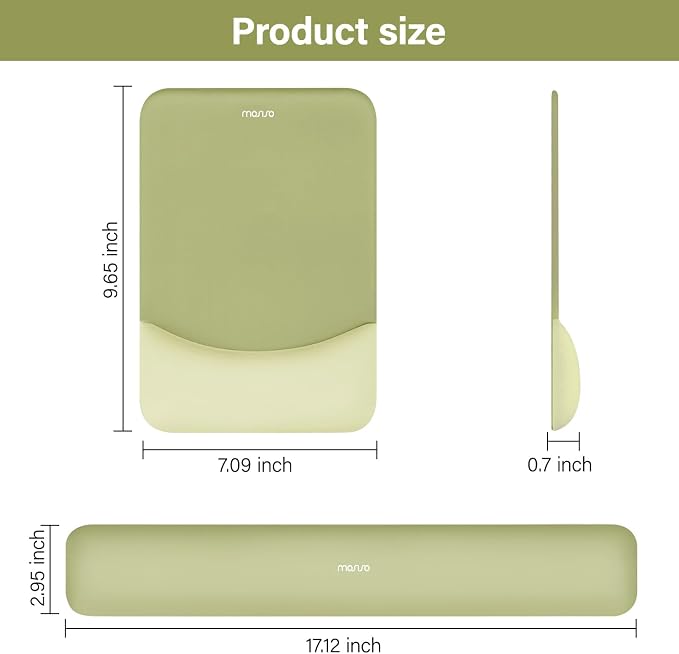 MOSISO Wrist Rest Support for Mouse Pad&Keyboard Set, Rectangular Ergonomic Mousepad Non-Slip Base Home/Office Pain Relief&Easy Typing Pad with Neoprene Cloth&Raised Silicone Lining, Olive Green