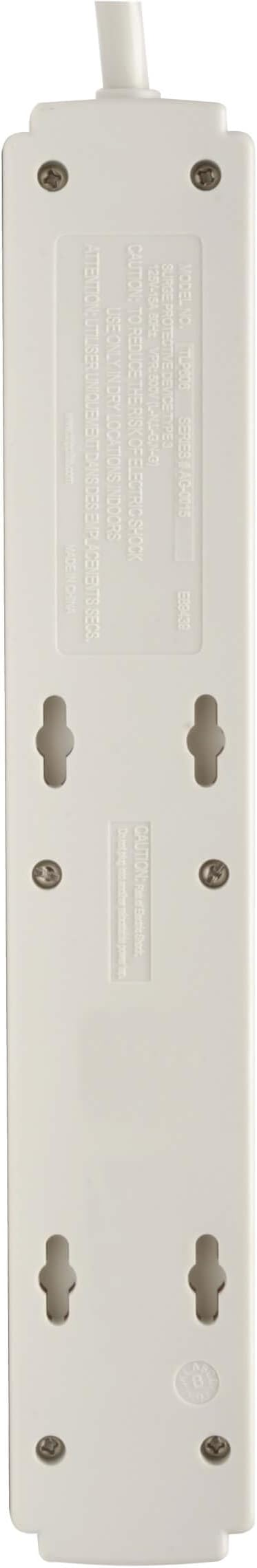 Eaton Tripp Lite Series 6-Outlet Surge Protector Power Strip, 6ft Extension Cord, 900 Joules, 15A Circuit Breaker, White, Lifetime Manufacturer's Warranty & 20,000 Insurance (TLP606)