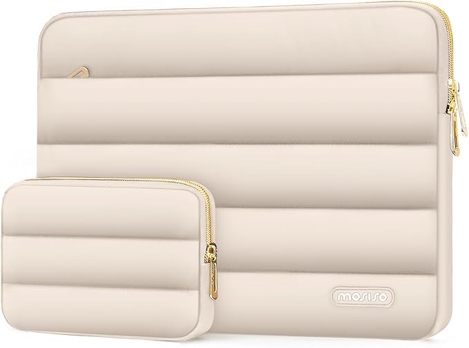 MOSISO Laptop Case 17.3 inch, 17-17.3 inch Puffy Laptop Sleeve Compatible with Dell XPS/HP Pavilion/Ideapad/Acer/Alienware/HP Omen Notebook Computer, Polyester Horizontal Bag with Small Case, Sand