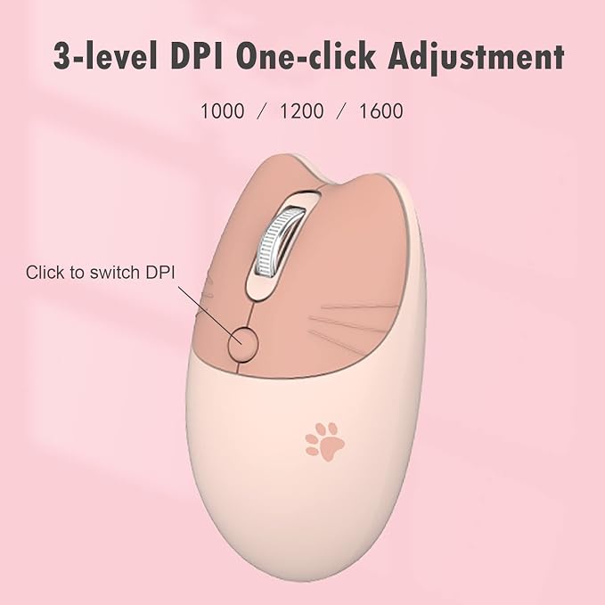 Lomiluskr Cute Cat Wireless Mouse, Lightweight Soundless Mice, 2.4G Wireless Mice, Candy Colors, Kawaii Mouse for Girls and Kids (Milk Tea)